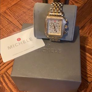 Michele two tone diamond deco watch